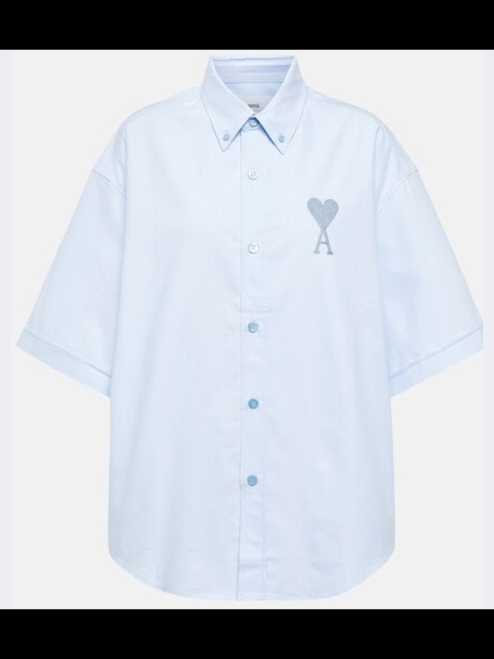 Light Blue Short-Sleeve Button-Down Shirt with Heart 'A' Detail